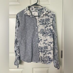 Cino Floral White & Blue Shirt Women Size S